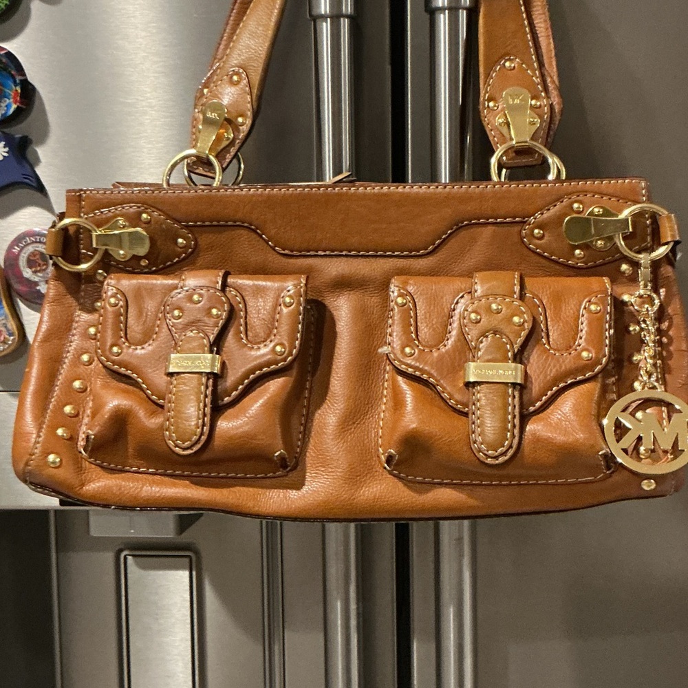 Michael Kors Tan Leather Shoulder Bag with Gold Accents